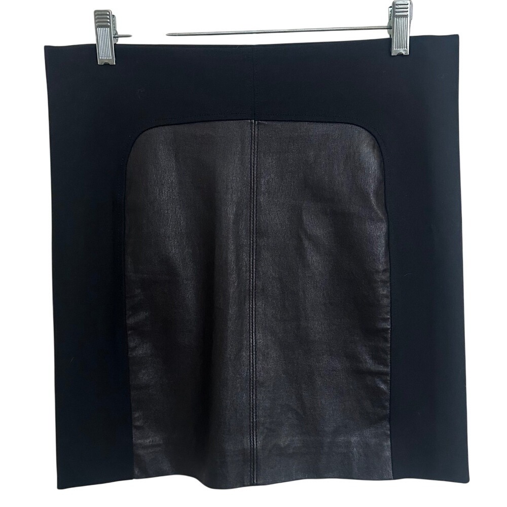 Vince Black Leather & Ponte Knit Mixed Media Panel Mini Skirt‎ Size 4